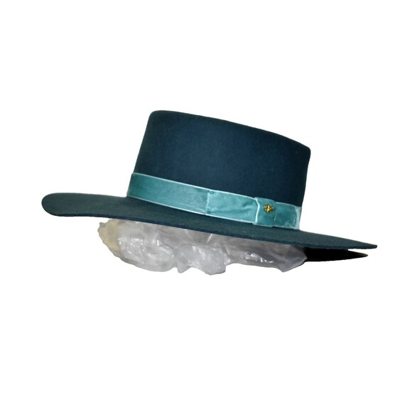 Lele Sadoughi Wool Wide Brim Fedora Hat Teal Blue OS One Size Velvet Band main image 6